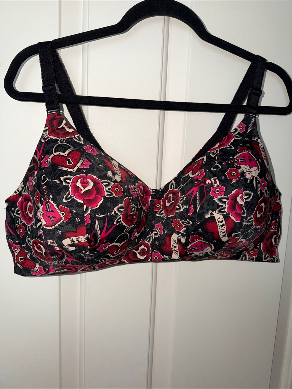 Tattoo Floral Wireless Bra in Black and Pink